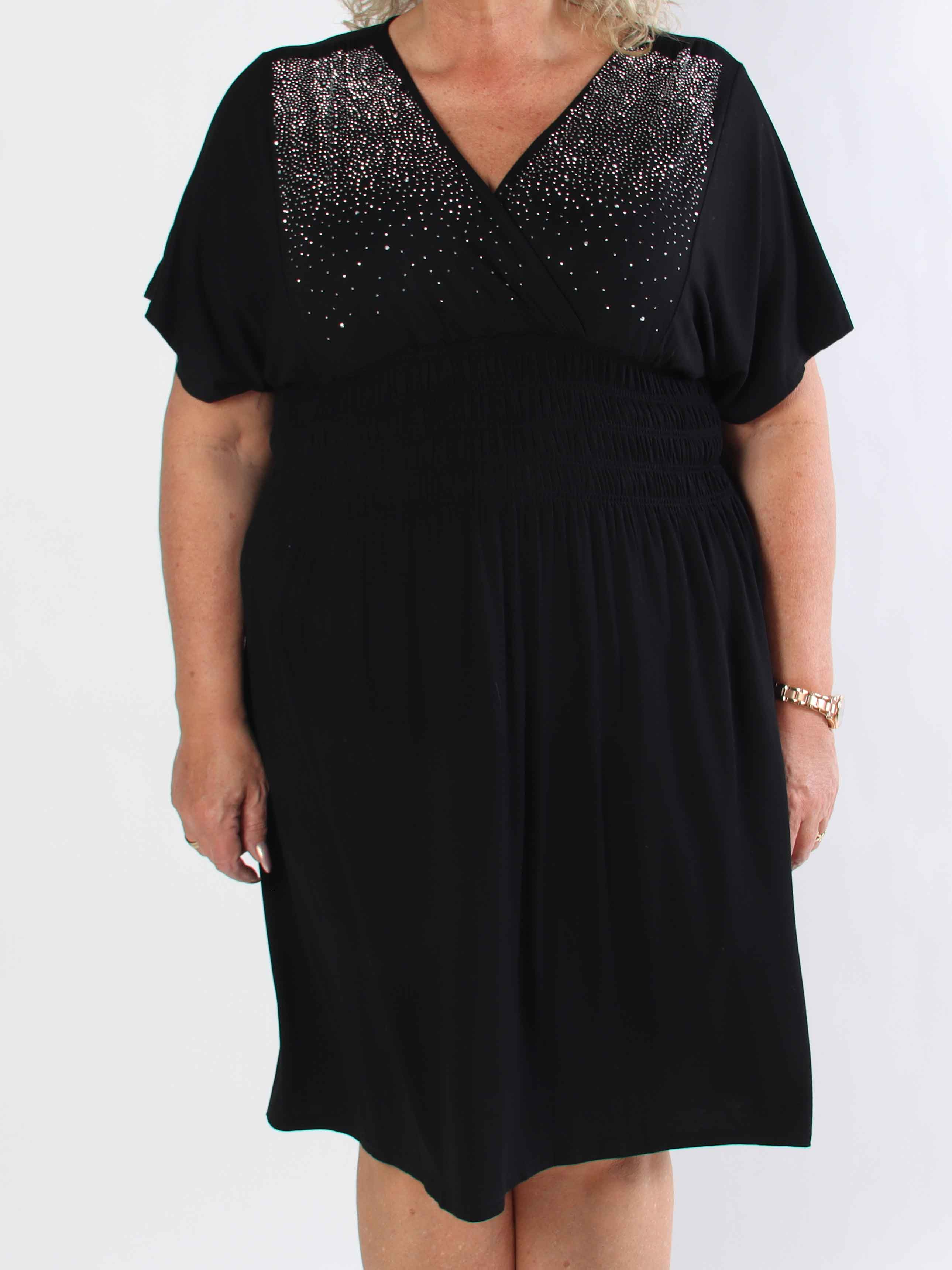 Pams Sparkle Viscose Short - Plus size klänning i viskos med strass
